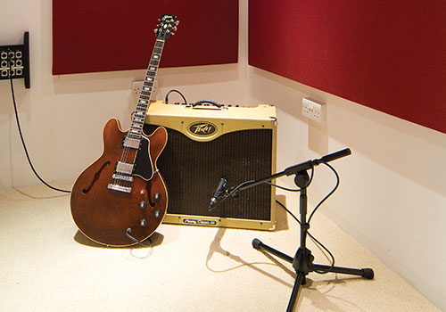 guitar, amp and mic in studio